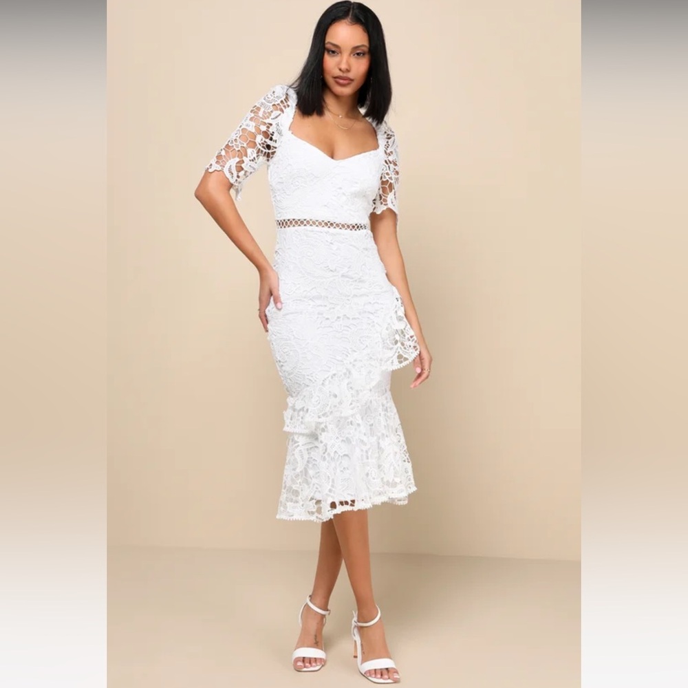 White Lace Sweetheart Midi Dress